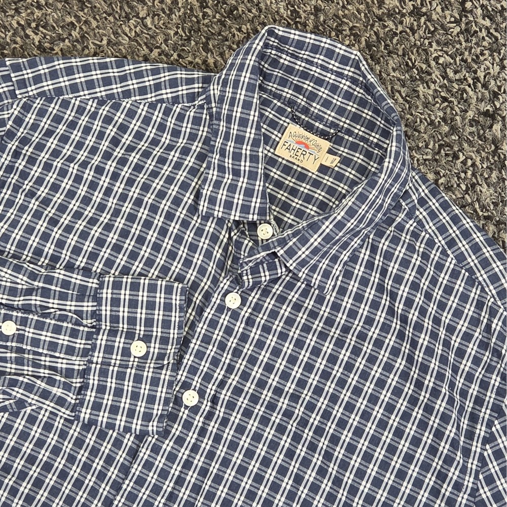 Faherty The Movement Shirt Mens Large Long Sleeve Blue Plaid Cotton Blend